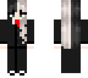 black and white split hair girl in suit