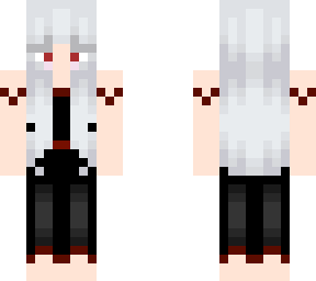 white hair girl with black and red dress