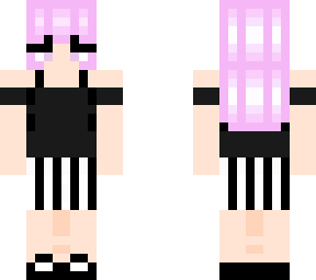 black and white outfit with pink hair
