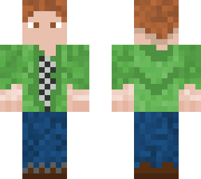 classic green shirt male with brown hair and blue jeans