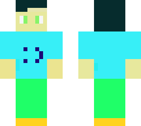 cyan shirt and lime pants and orange shoes