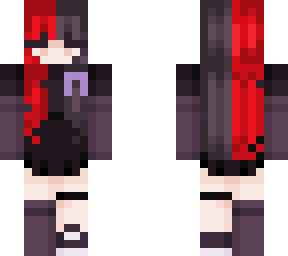 red and black haired girl w/purple bow