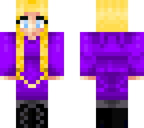 girl with blond plaits and in a purple dress