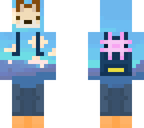 dog in skyblue hoodie w/hood w/backpack