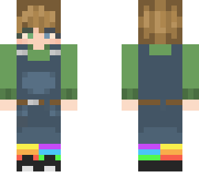 issac wearing green shirt and jean overalls