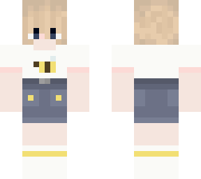 blonde girl with bee shirt, shorts, and socks