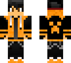 black haired gamer boy wearing orange hoodie