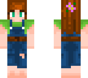 brown haired girl in overalls