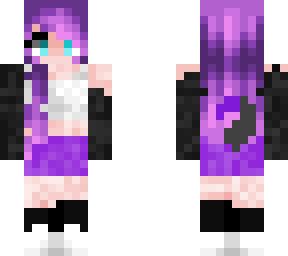 cute wolf girl with purple hair and shorts