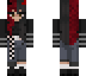e-girl half red half black hair and brown eyes