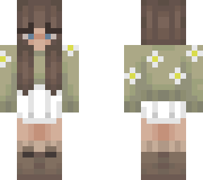 green sweater w/ flowers and white skirt
