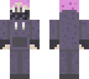 pinkish purple haired guy with hoodie and face mask