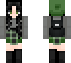 black haired green gray clothing girl