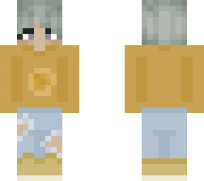 boy with sage hair and an orange hoodie