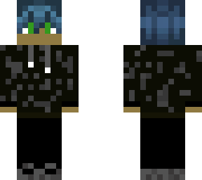 blue haired, black hoodie-hooded? hooded boy.