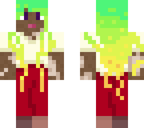character w/ long neon hair, vilitigo, red pants [edit]