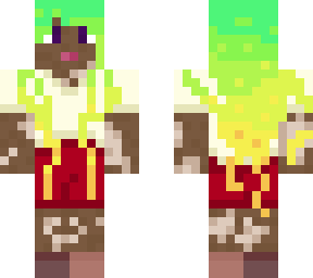 character w/ long neon hair, vilitigo, red shorts