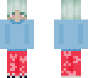 green hair boy wearing red heart pajamas