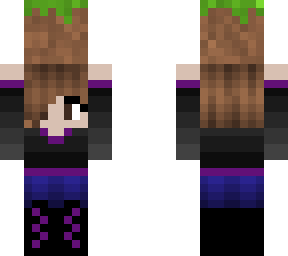 purple girl holding a grass block