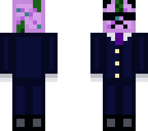 decaying broken purple robot in a suit