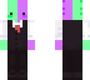 green & purple axolotl in a suit.