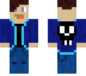 cool dude in blue jacket with skull on back