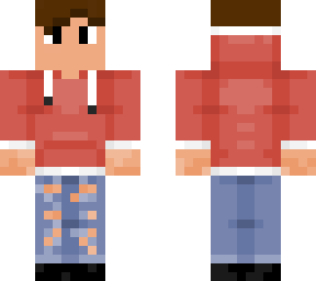 red hoodie and rip jeans