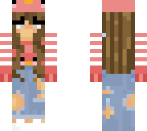 reddish duck girl with white and red striped jacket and duck hat
