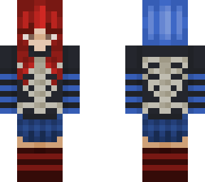 --skull shirt and red/blue hair-- (goth)