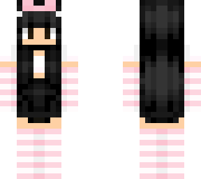 pink bow black skirt stripped socks w/ crop top