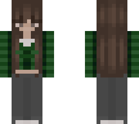 green sweater brown long hair