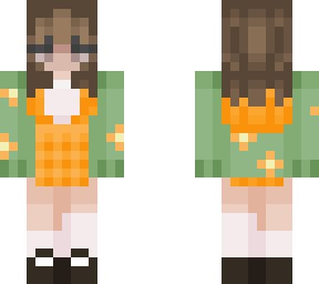 brown hair girl green and orange