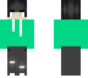 first attempted at ripped jeans - black hair green hoodie