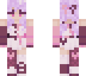 cute girl with purple hair with black white and pink clothing