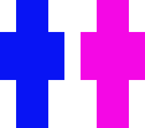 red and blue and pink
