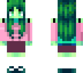 zombie girl with pink off-shoulder shirt with brownish skirt