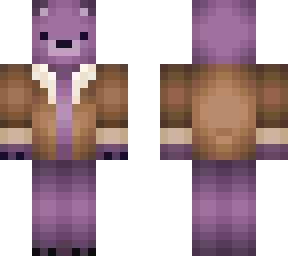 purple bear with brown jacket
