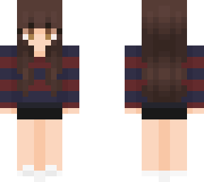 . brunette red blue sweater fall