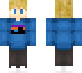 blonde blue shirt with design without outer layer