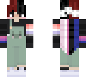 split dye red black hair, genderfluid cape + cupioromantic and bi***ual sleeves