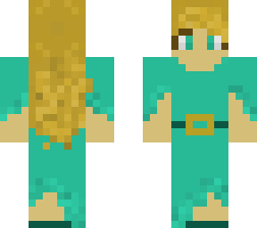 blonde girl - teal dress