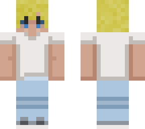 blonde boy w/ white shirt & blue pants