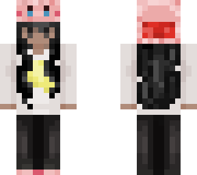 kirby hat with white shirt and long hair.