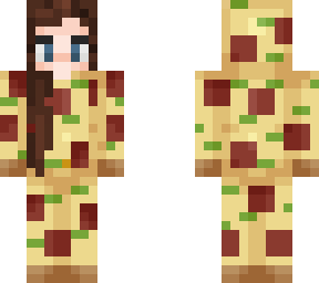 girl in pizza onesie (brown hair)