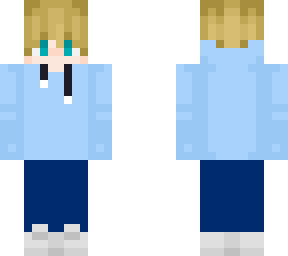blonde boy in pastel blue hoodie
