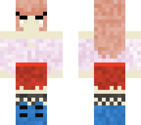 girl in pink top & red skirt
