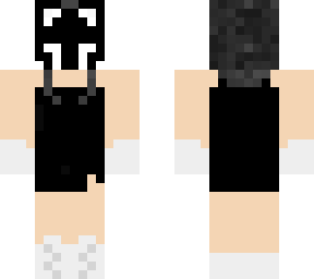 dark cat mask /w simple black dress, white shoes, and white gloves