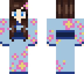 blue and pink flower kimono