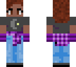 purple flannel and jeans