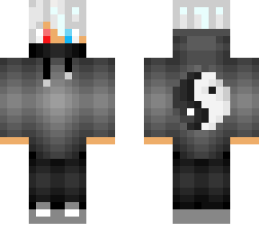 yin-yang hoodie with red and blue eyes